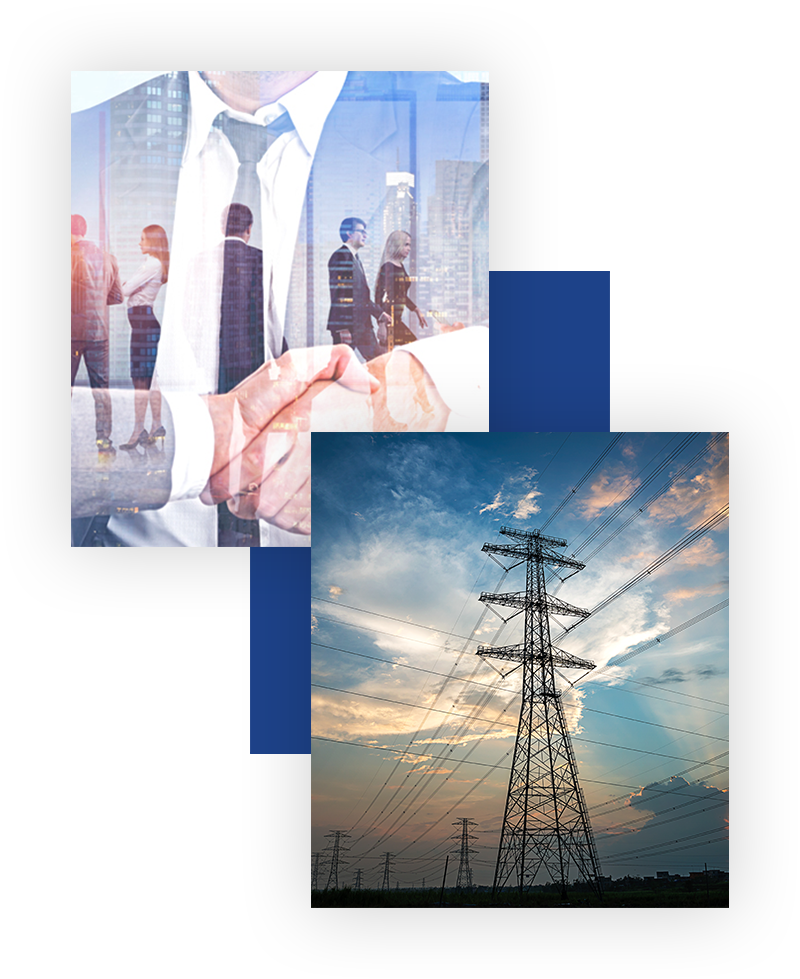 Insieme di foto raffiguranti impiegati ed un traliccio dell'alta tensione