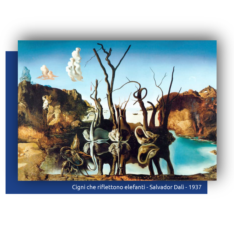 Dipinto Dalì, Cigni che riflettono elefanti
